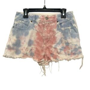 PacSun High Rise Festival White Pink & Blue Tie Dye Shorts